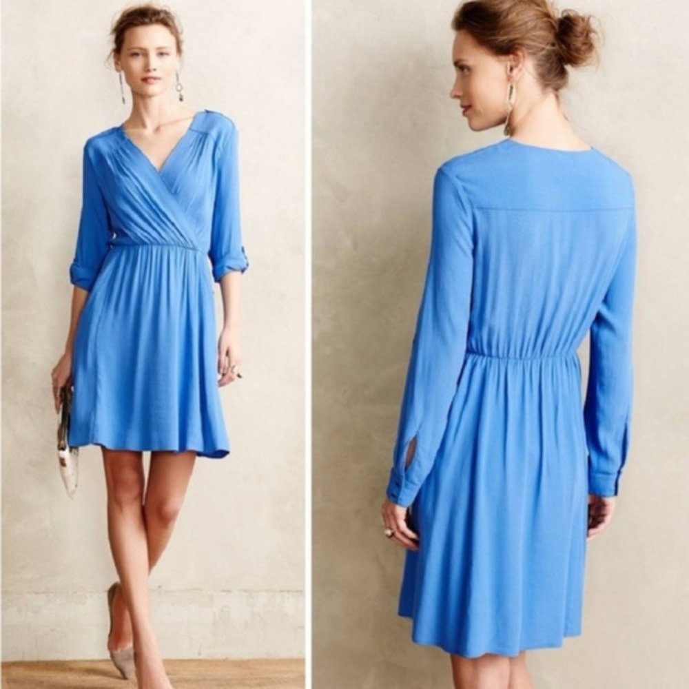 Anthropologie Maeve | sky blue faux wrap dress